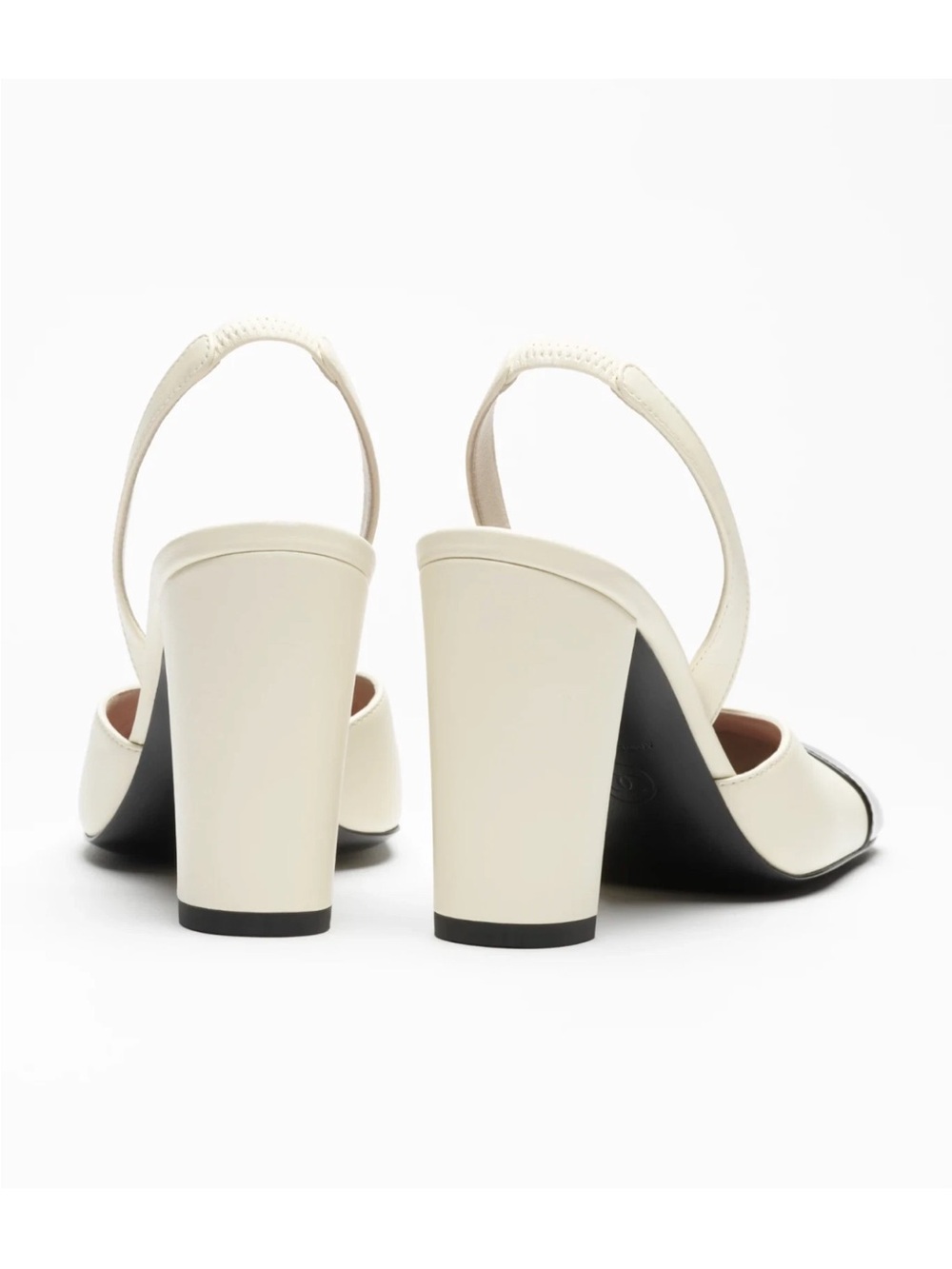 Chanel 26S Blazy Ivory Black Square Toe Sling CC Slingback Block Heel Pump 40.5 - Picture 14 of 16